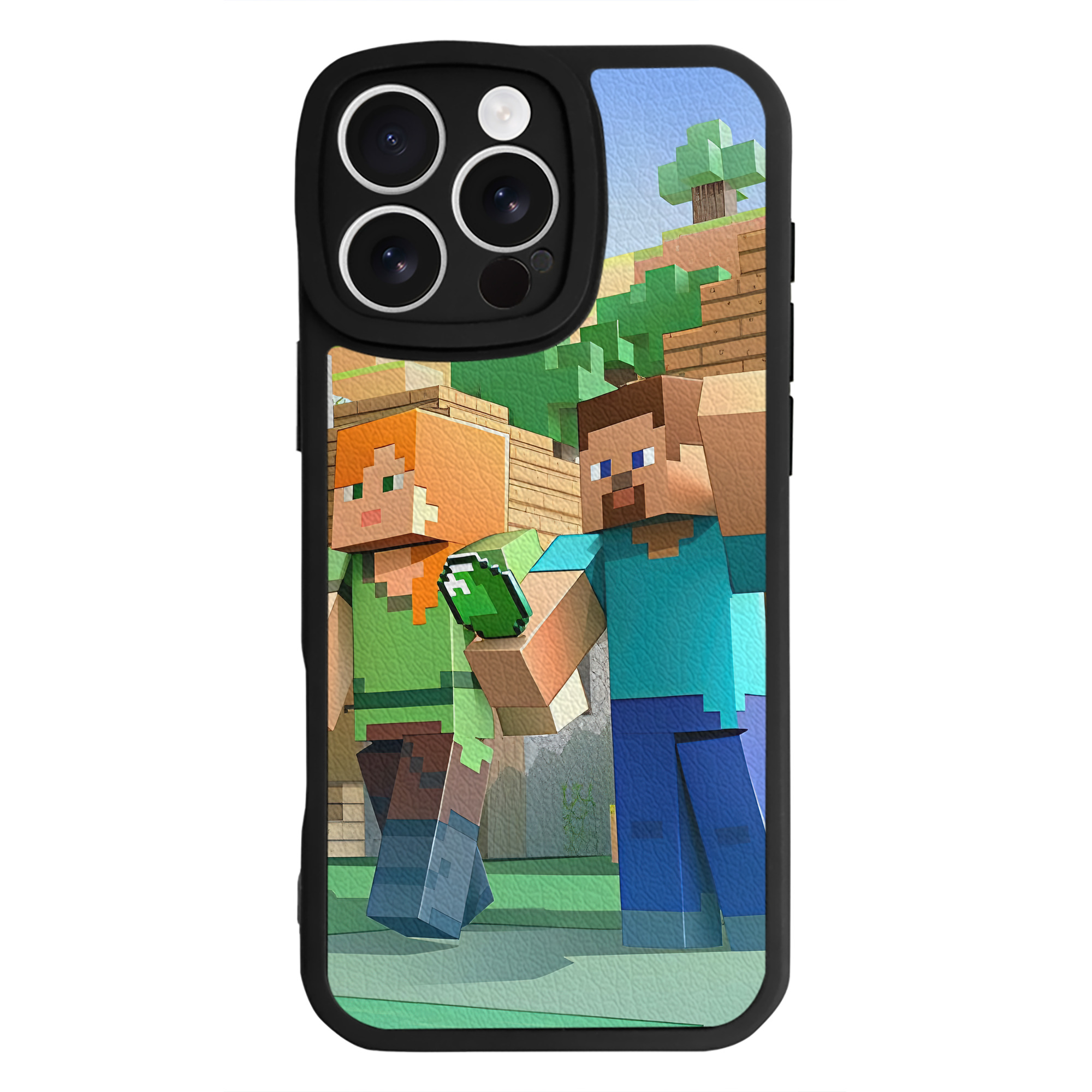 （画像用） マインクラフト ブロックの世界 Minecraft MC Block world 【iPhone 16シリーズ対応】シリコンスマホケース（レザー調） 材質：シリコン